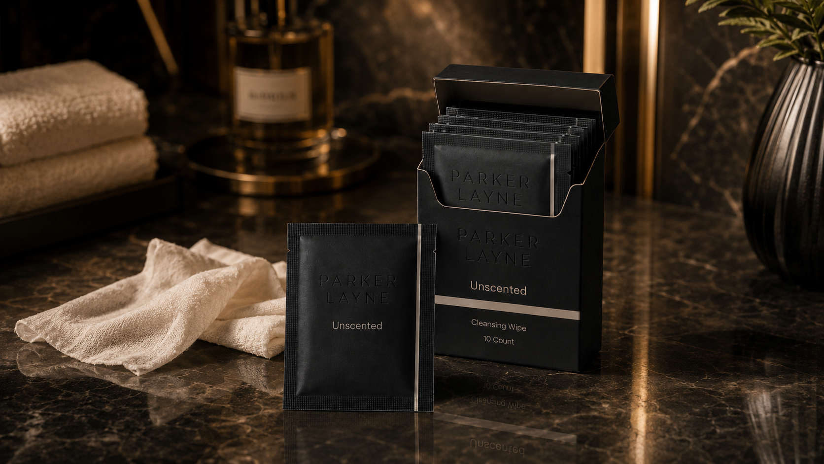 Parker Layne box on dark marble counter