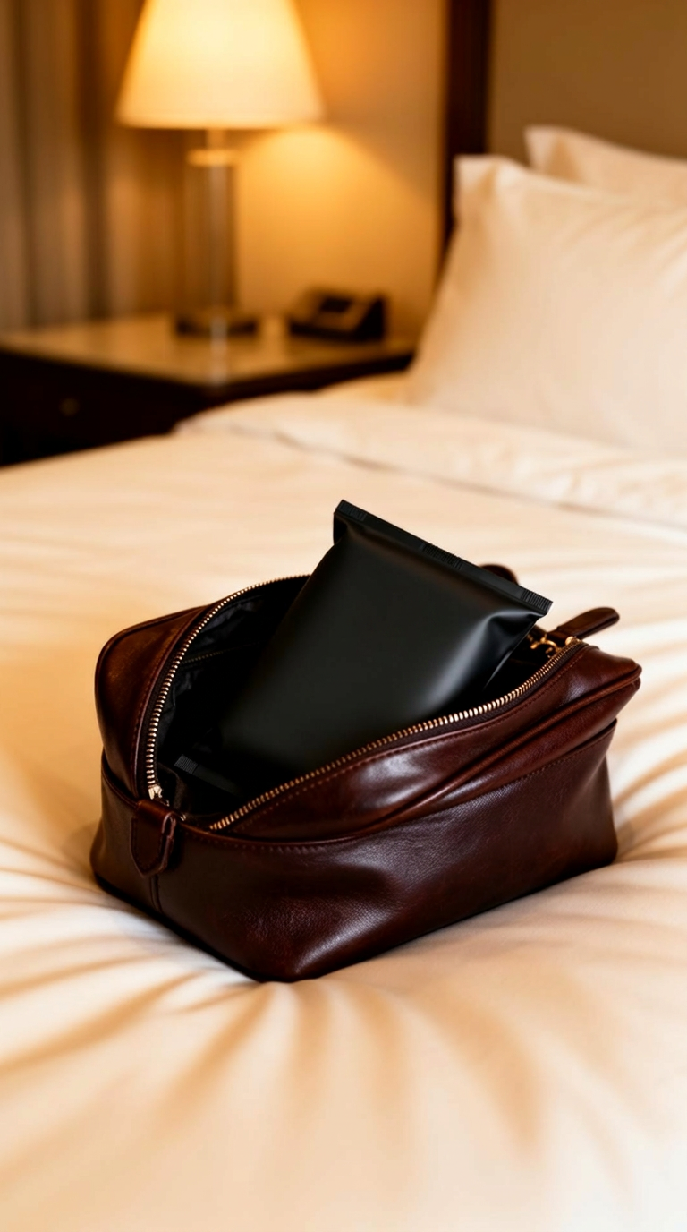 The Parker Layne case in a leather dopp kit